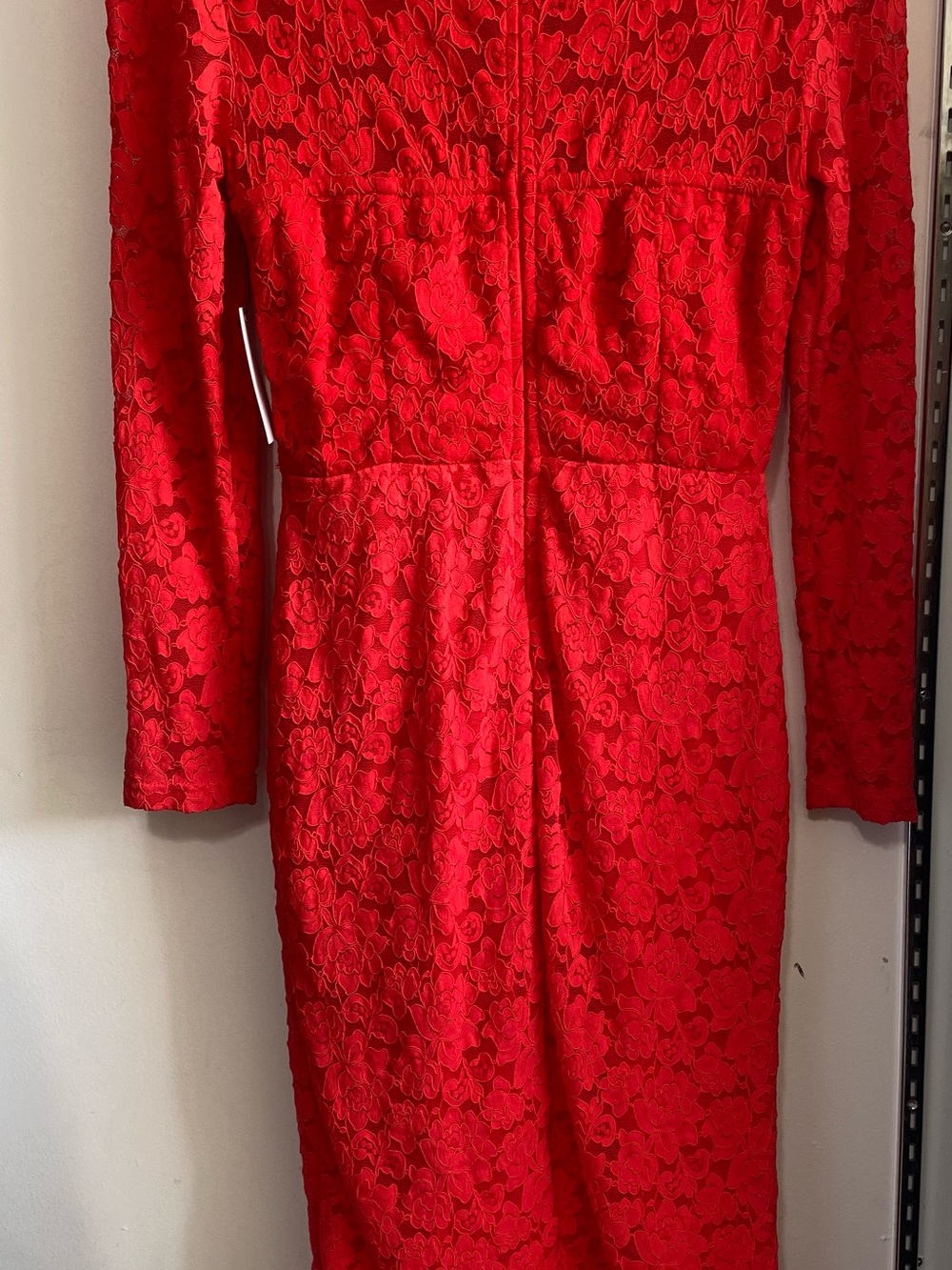Red Floral Lace Long-Sleeve Sheath Dress